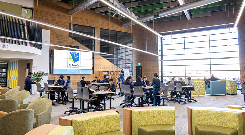 St Luke's Catholic School Marsden Park students sitting in on lecture