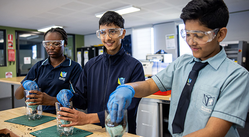 St Luke's Catholic School Marsden Park students participating in science experiment