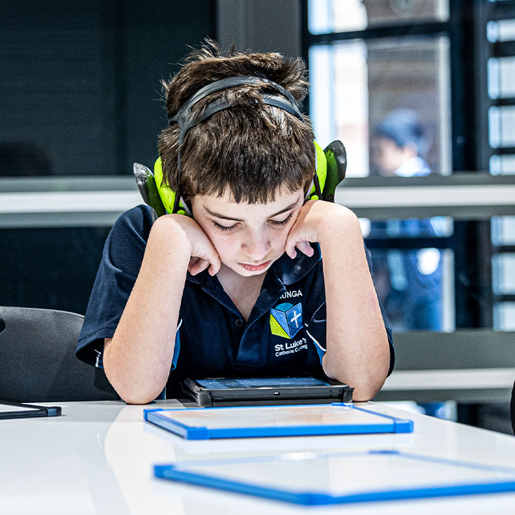 St Luke's Catholic School Marsden Park Arrunga student with headphones on