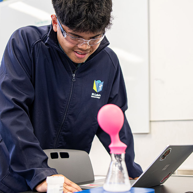 St Luke's Catholic School Marsden Park student doing science experiment